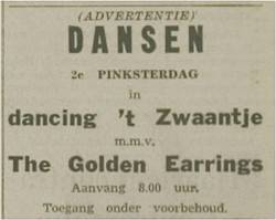 Golden Earrings show ad June 03 1968 Leiden Dancing 't Zwaantje
